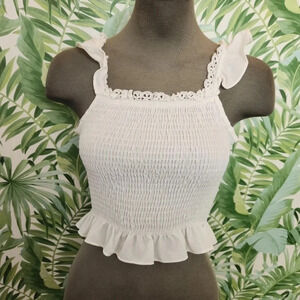 Women's White Ruffled Crop Top Tank Top
